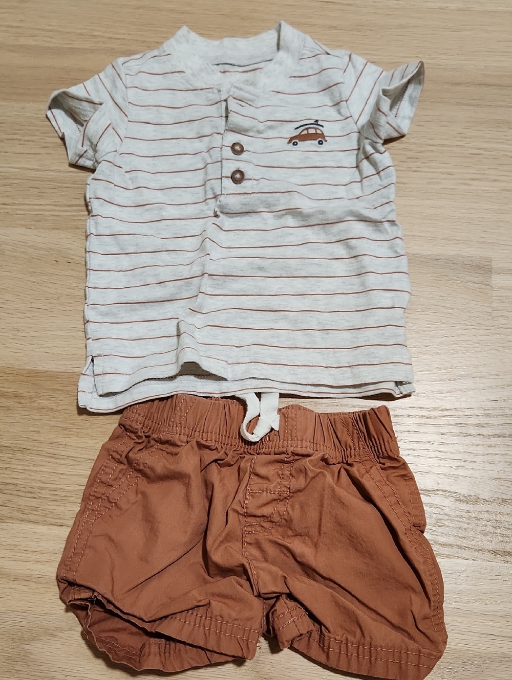 Carters Orange Striped Baby Tee and Rust Shorts Set 9m